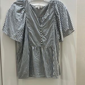 Madewell Navy and White Striped Blouse